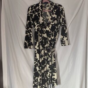 Black and White Floral Wrap Dress